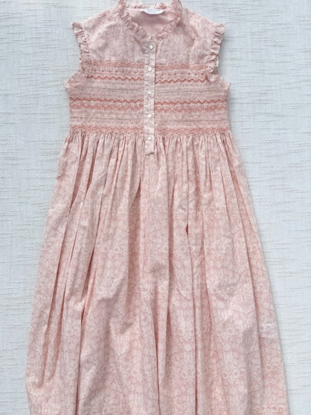 Bonpoint Girls Size 14 Pink Floral Smocked Dress Sleeveless 100% Cotton EUC